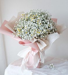 Букет "Арчи" из ромашки и гипсофилы