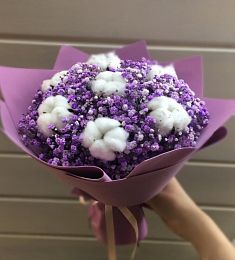 Букет "Херви" из гипсофилы и хлопка