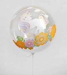 Шар прозрачный - Единорог в цветочках - 20"