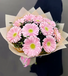 Букет из 11 гербер с фисташкой 