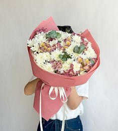 Букет "Вечная романтика" из хризантем и альстромерий