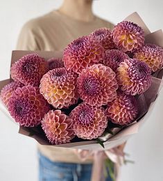 Букет из 19 георгинов  в персиковых тонах