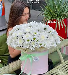 Букет "Ваниль" L из хризантем в коробке