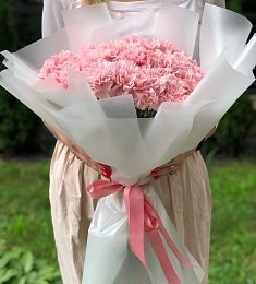 Букет из 11 нежных розовых гвоздик  в матовом оформлении