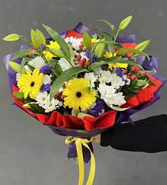 Букет "Карнавальное Рио" с лилией, герберой и хризантемой