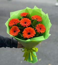 Букет из 7 гербер с рускусом