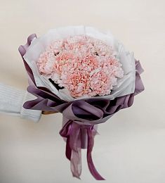Букет из 11 нежных розовых гвоздик в объемном оформлении
